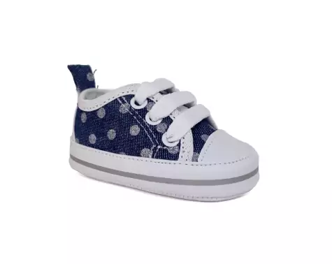 Tênis cano alto confort de bebê | Jeans com poá prata