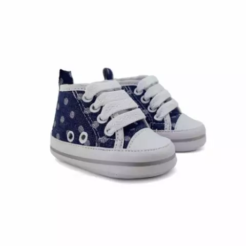 Tênis cano alto confort de bebê | Jeans com poá prata