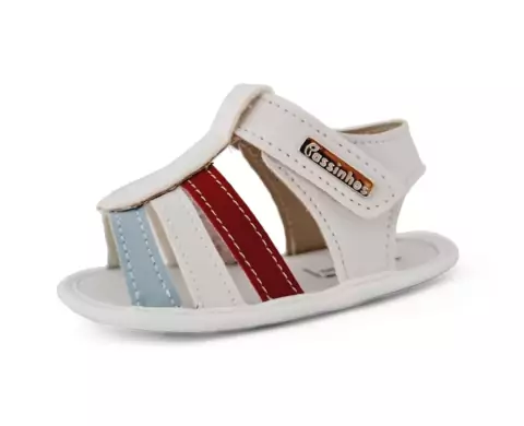 Sandália Confort de Bebê | branco listra vermelha e azul [fecho Velcro]