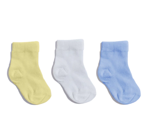 Kit de 3 Meias - Amarela | Branca | Azul - 0-3 meses