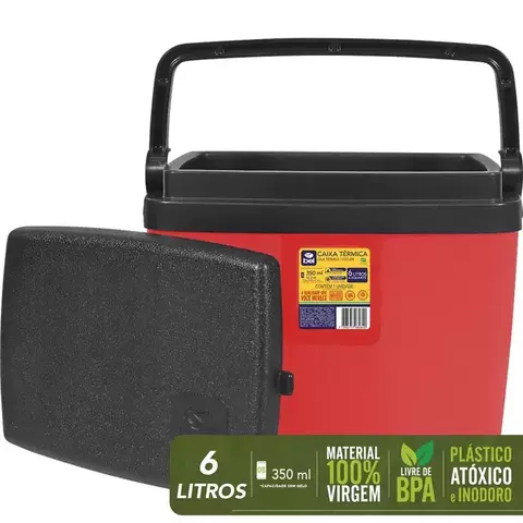 Caixa Térmica 6 Litros Vermelha e Preta Bel