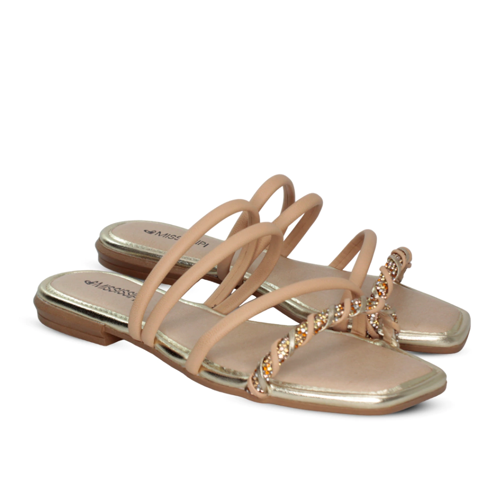 Chinelo Mississipi Enfeite Holo Brilhante Feminino Champagne - loja online