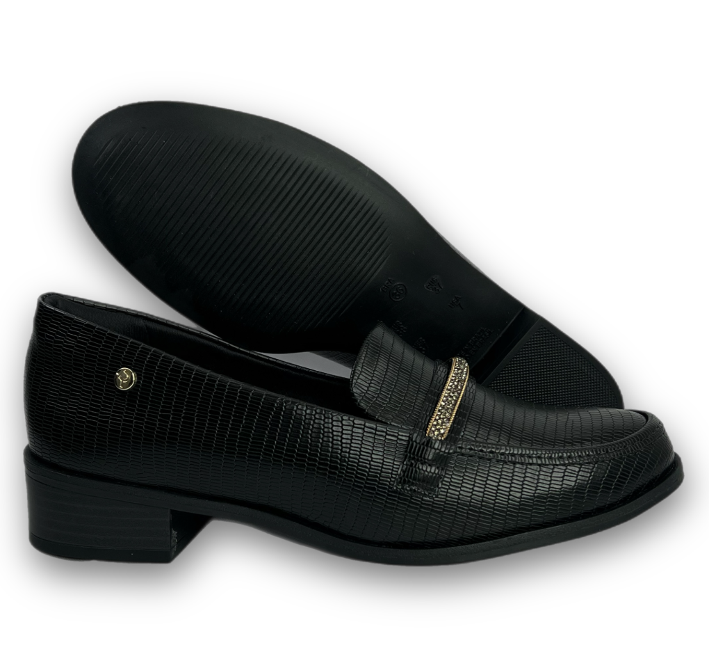Sapato Mocassim Ramarim Napa Lezard Feminino Preto - loja online