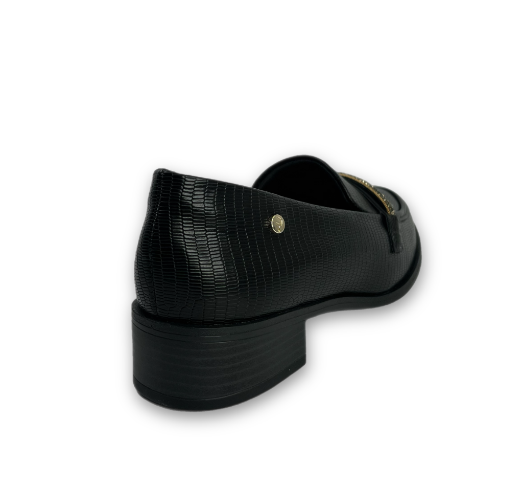 Sapato Mocassim Ramarim Napa Lezard Feminino Preto -  Marsol Calçados 
