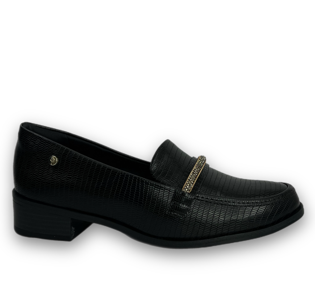 Sapato Mocassim Ramarim Napa Lezard Feminino Preto