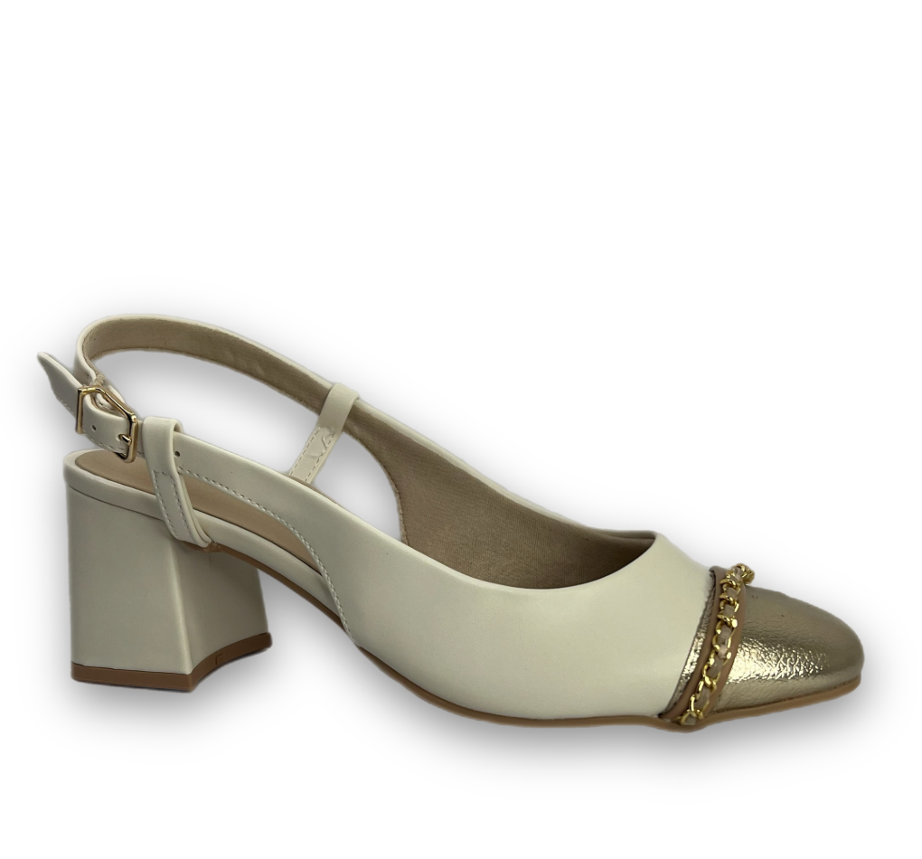 Sapato Ramarim Chanel Napa Floater Metal Feminino Creme