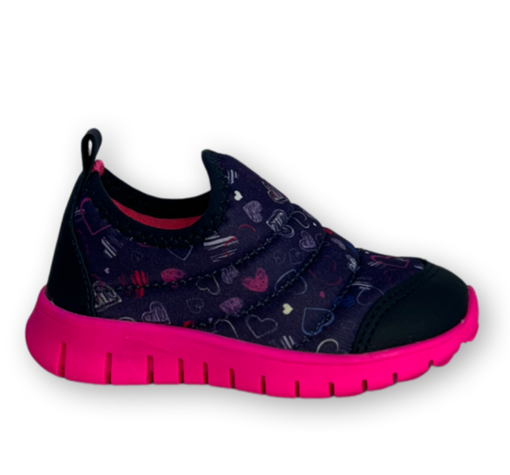 Tênis Guimi Baby Slip Lycra Corações Menina Marinho