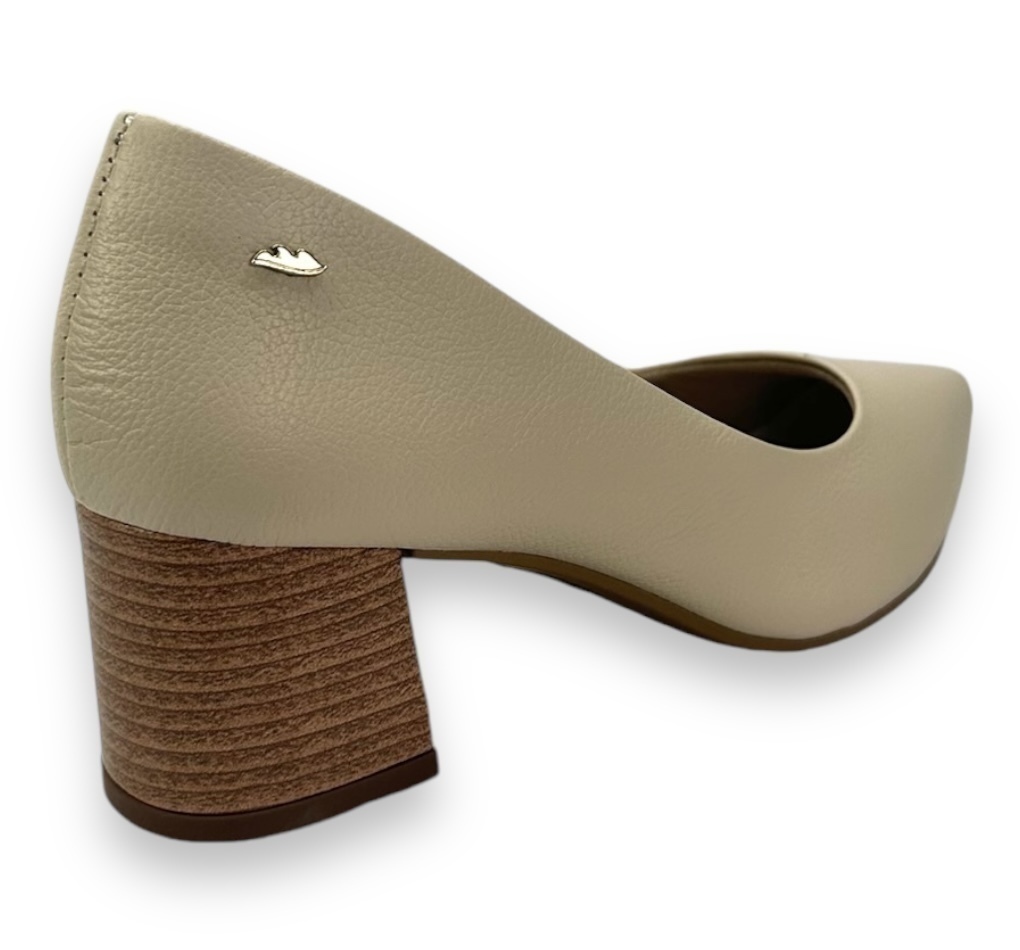 Sapato Dakota Couro Valais Salto Bloco Feminino Nude -  Marsol Calçados 