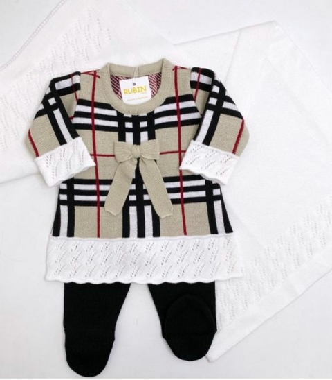 Saída de maternidade vestido xadrez menina