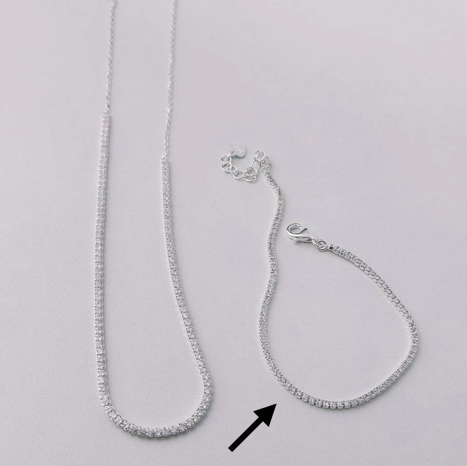 Pulseira Riviera de Zircônias em Cristal com Prata 925 e Extensor em Ponta de Coração 20,5 cm
