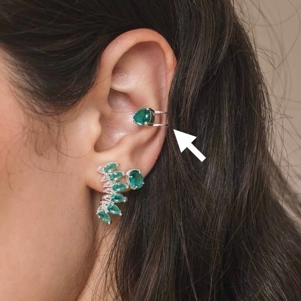 Brinco Piercing Fake de Zircônia Verde