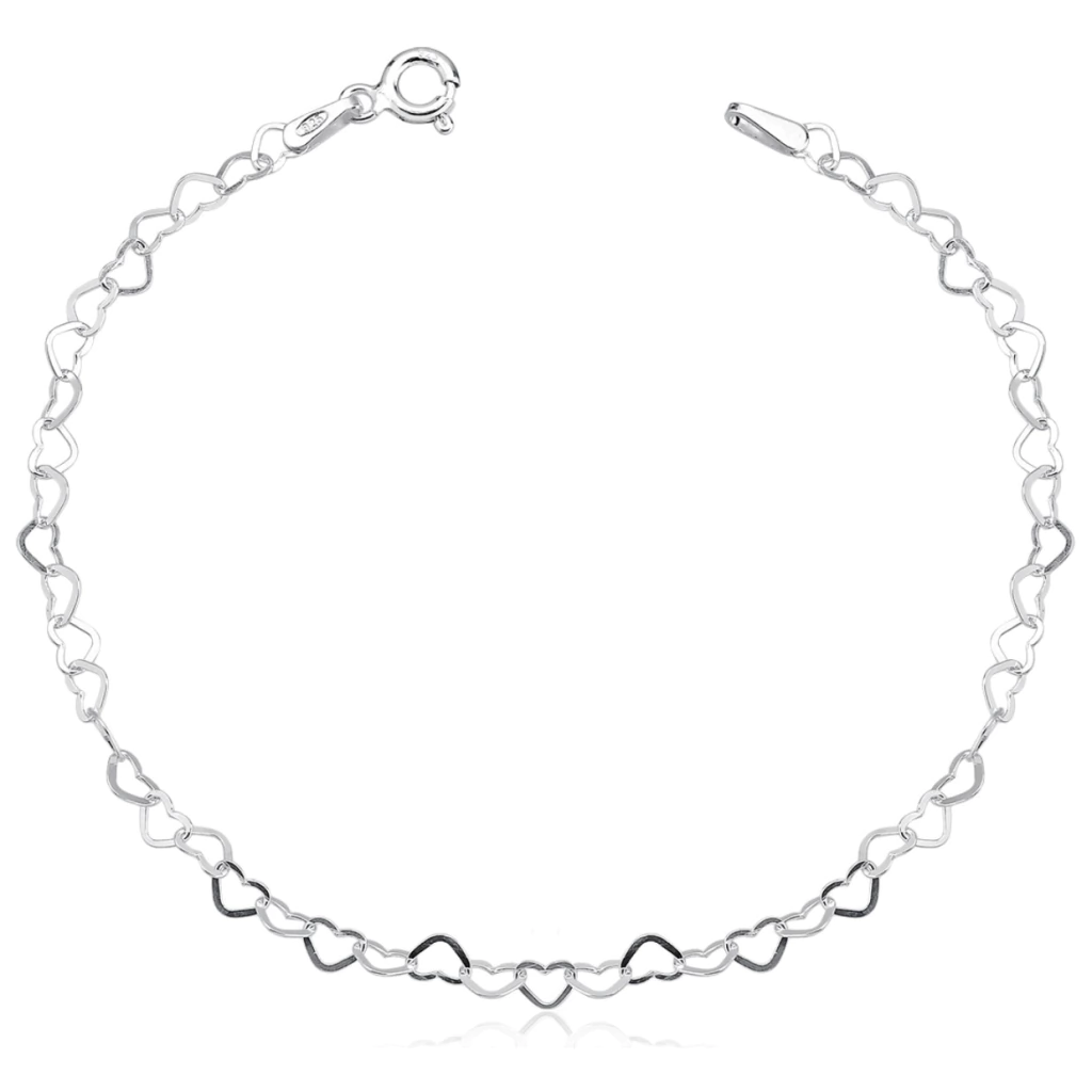 Pulseira Elo Coração Prata 925 18,5cm