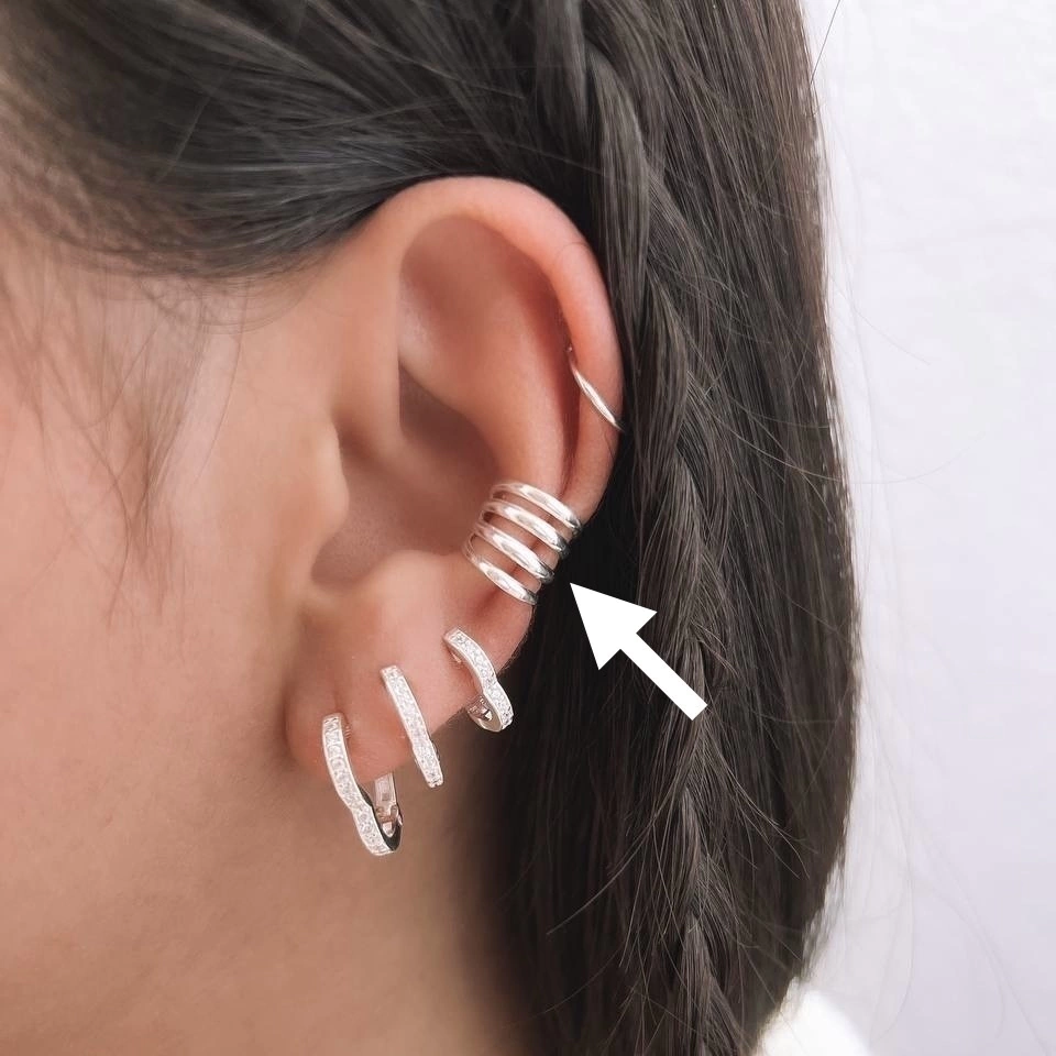 Brinco Piercing Fake de Pressão 4 Aros Prata