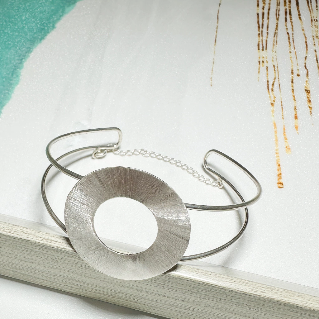 BRACELETE ARO DUPLO CIRCULO COM CORRENTE E FECHO PRATA 950