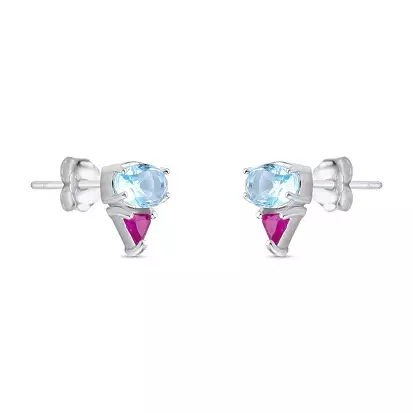 BRINCO COM ZIRCÔNIA OVAL ÁGUA MARINHA E RUBI ROSE