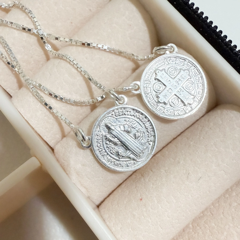 Escapulário Medalha de São Bento (60cm) V15- Prata 925