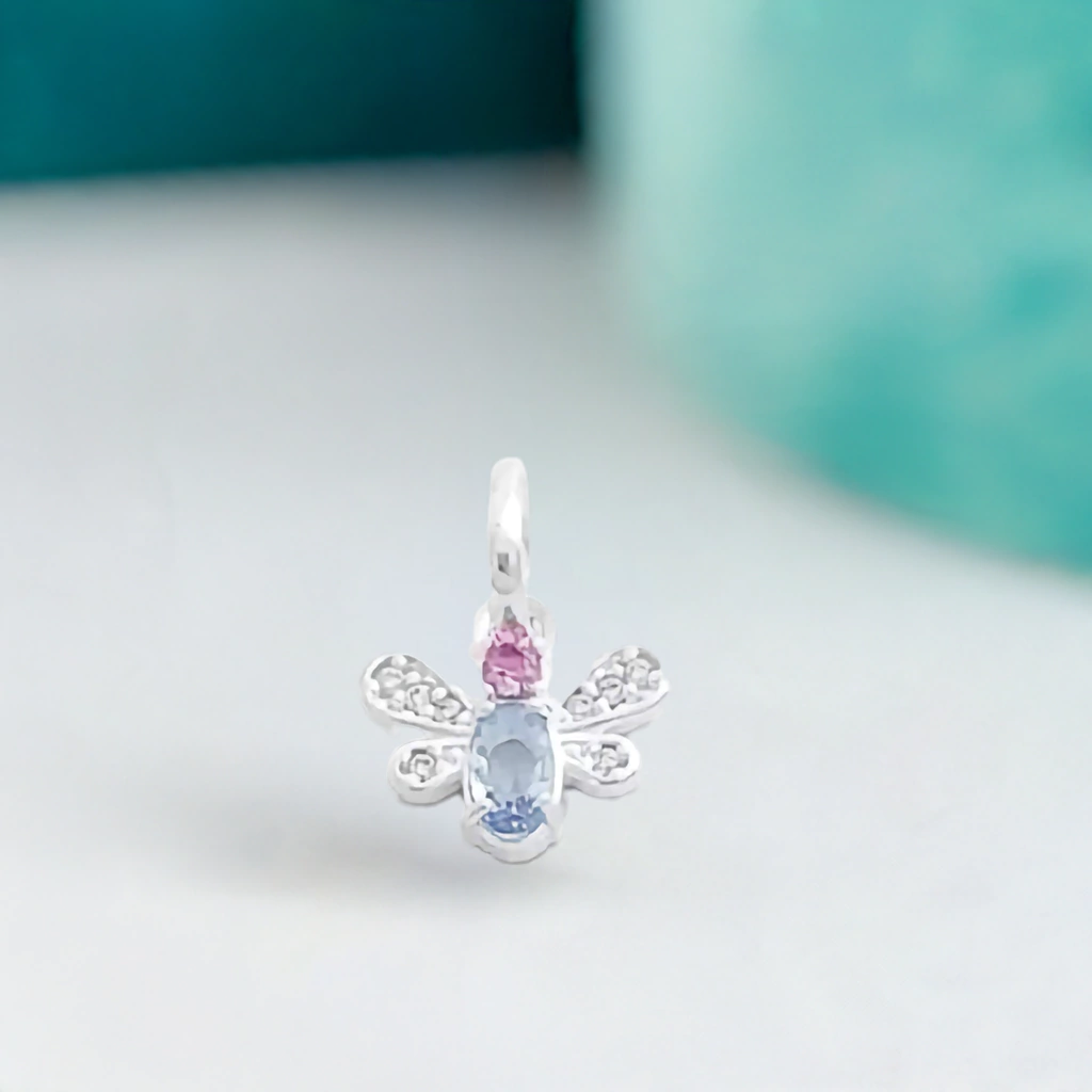 Pingente Libélula Água Marinha e Rubi Rose