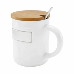 Taza de cerámica con tapa de bambú y cuchara 350ml BAMBUSA - Vasos Pop