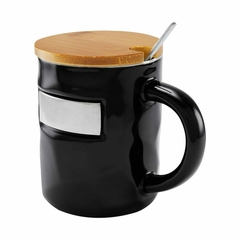 Taza de cerámica con tapa de bambú y cuchara 350ml BAMBUSA - tienda en línea
