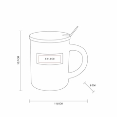 Taza de cerámica con tapa de bambú y cuchara 350ml BAMBUSA
