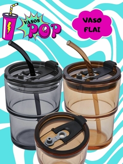 Vaso de vidrio de 450ml con tapa y popote MOKA