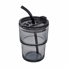 Vaso de vidrio de 450ml con tapa y popote MOKA - Vasos Pop