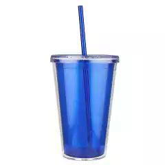 Vaso de doble pared de plástico con popote EMBASSY - comprar en línea