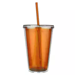 Vaso de doble pared de plástico con popote EMBASSY - Vasos Pop