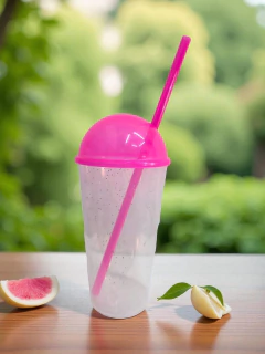 Imagen de Vaso Frapy con glitter con tapa y popote Vasos con glitter mayoreo vasos 450 ml