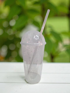 Vaso Frapy con glitter con tapa y popote Vasos con glitter mayoreo vasos 450 ml - Vasos Pop