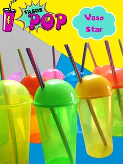 Vaso con tapa domo y popote Star