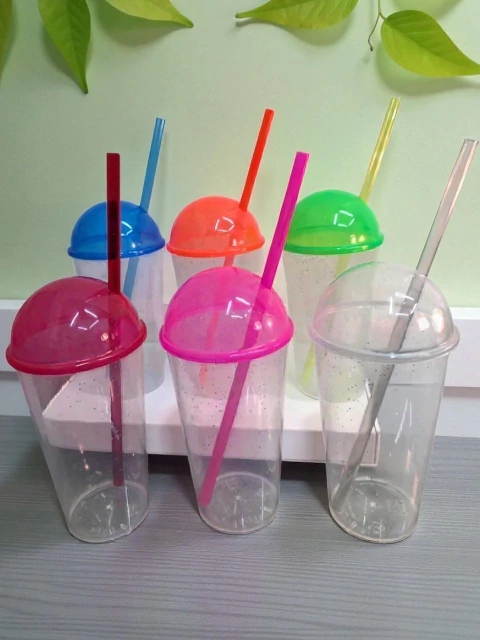 Vaso Frapy con glitter con tapa y popote Vasos con glitter mayoreo vasos 450 ml