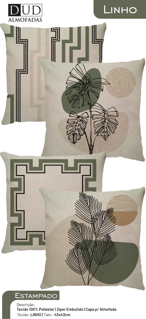 KIT 4 Capas Almofada Linho Estampado Orgânico Verde - Listrado - comprar online
