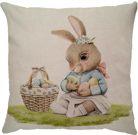 Capa Almofada Linho Páscoa Coelha com Cesto de Ovos - comprar online
