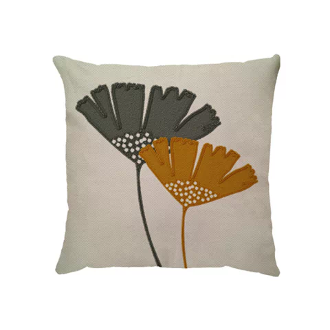 Capa Almofada Linho BRODERIE Flor Dupla Mostarda