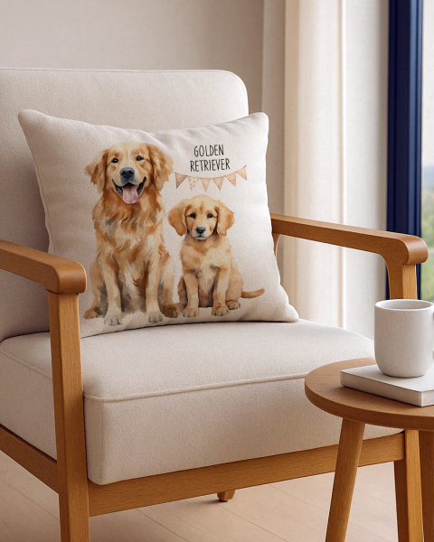 Capa Linho Estampado PETS Golden Retriever