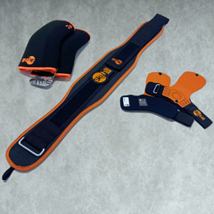 Kit Competition Orange: Grip Competition 2.0 + Cinto LPO e Joelheira 7mm Preto/laranja