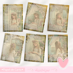 Papéis de Carta Meninas Vintage (12 modelos) Ilustrados e Pautados - comprar online