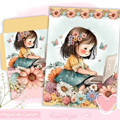 Papel de Carta Menininha Floral (04 Papéis e 02 Envelopes)