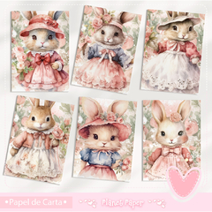 Papéis de Carta Coelhinhas Floral (12 Modelos)