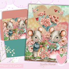 Papel de Carta Ratinhos (04 Papéis e 02 Envelopes)