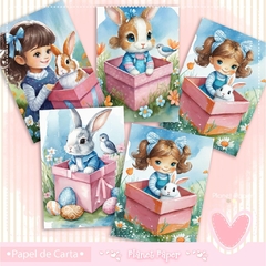 Papéis de Carta Meninas e Coelhinhos de Páscoa (4 Modelos)