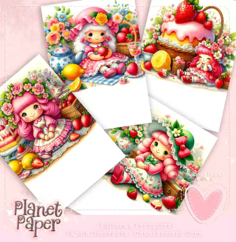 Papéis de Carta Moranguinhos Meninas (4 Modelos)