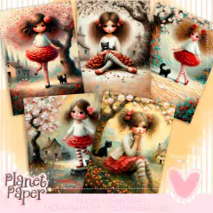 Papéis de Carta Meninas e Pet (15 Papéis e Postcard) Coleção Village Girls