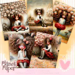 Papéis de Carta Meninas e Pet (15 Papéis e Postcard) Coleção Village Girls na internet