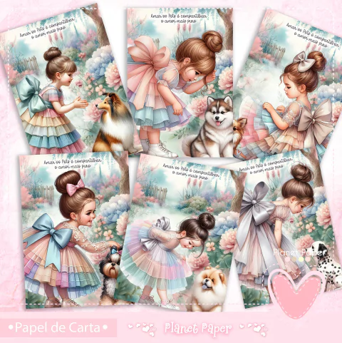 Papéis de Carta Menininhas e Pets com Frases (6 Modelos)