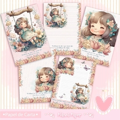 Papéis de Carta Menininha (5 Modelos) Coleção Balançar - Menina no Balanço