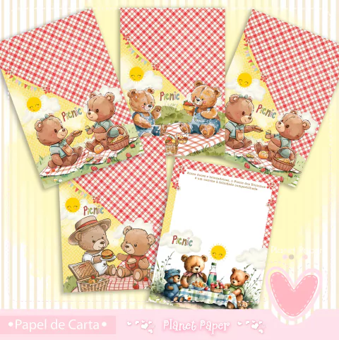 Papéis de Carta Picnic dos Ursinhos (5 Modelos)
