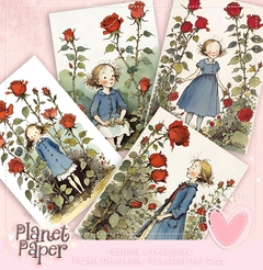 Papéis de Carta Vintage Floral Menina (4 modelos)