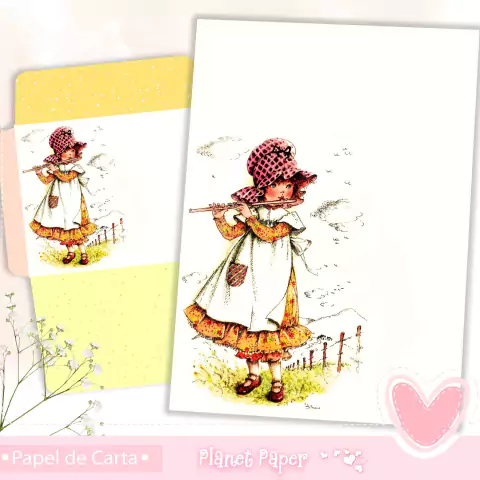 Papéis de Carta com Envelope Menininha Vintage (4 Modelos Iguais e 2 Envelopes) Blanc Reedição